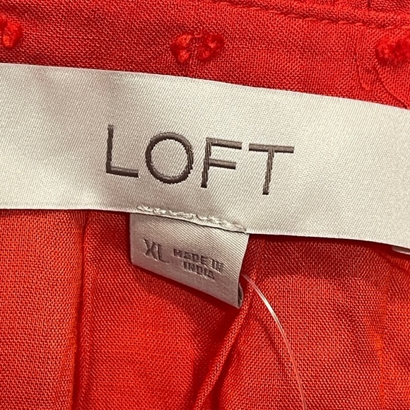 NWT Loft Clip Ruffle Button Blouse Red Orange Boho Size XL Ruffle Sleeves - Picture 11 of 12